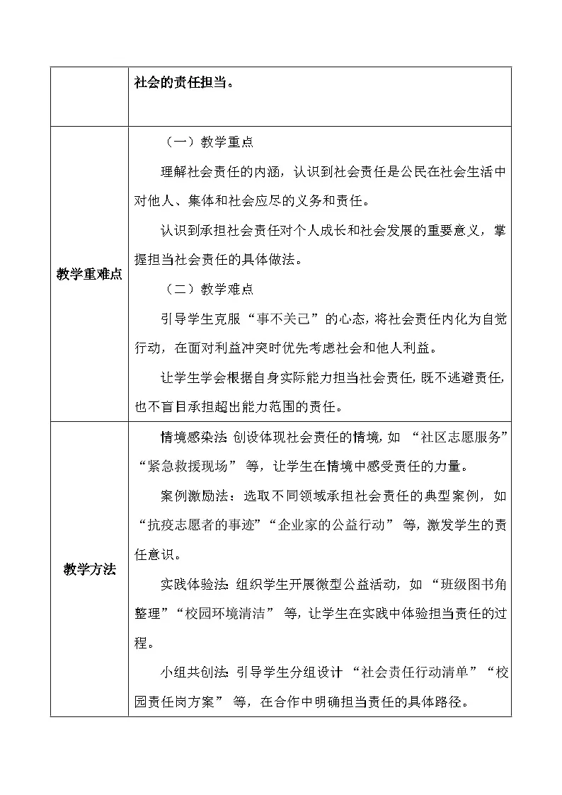 统编版(2024)八年级上册德与法治9.1 社会责任我担当 教案第2页