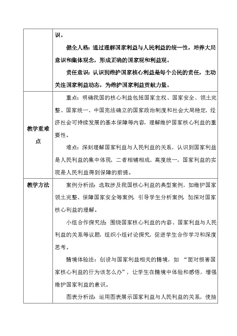 2025秋新教材统编版八年级上册道德与法治第十课 国家利益至上 教案(共2课时)第2页