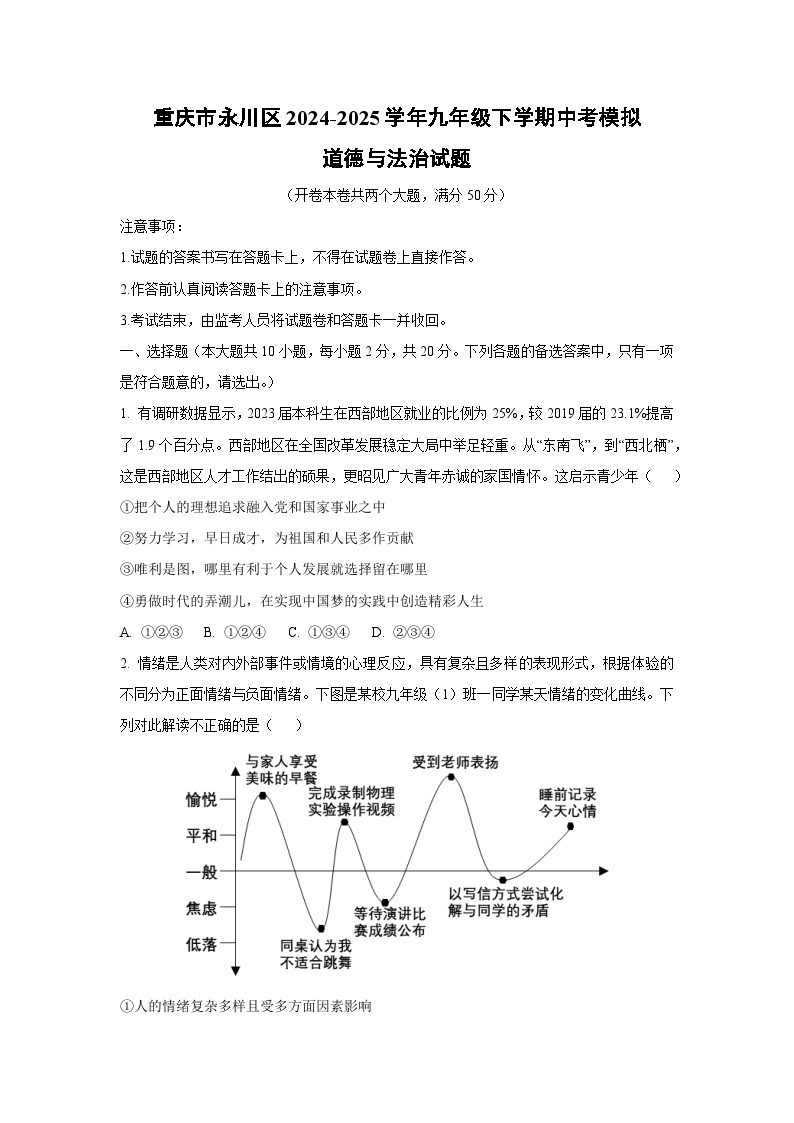 重庆市永川区2024-2025学年九年级下学期中考模拟道德与法治试题（学生版）