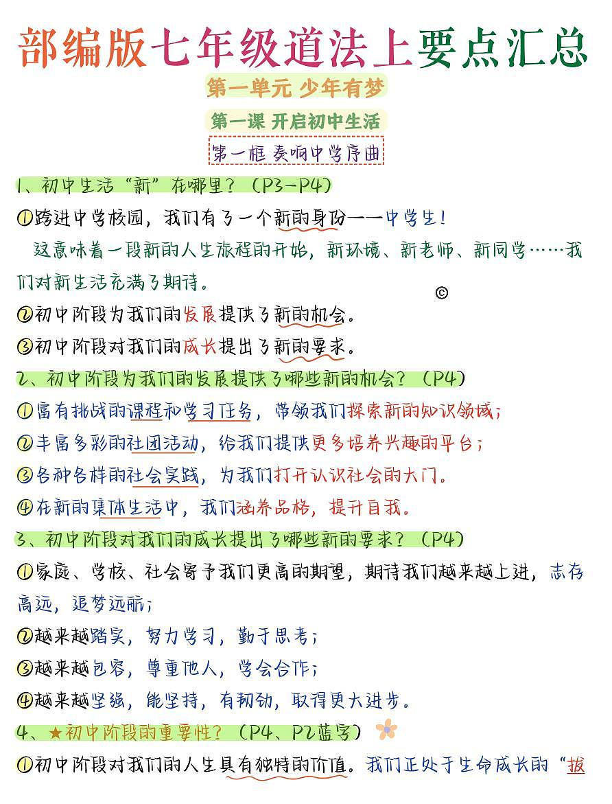 2024版人教版七年级上册期末道法知识点汇总第1页