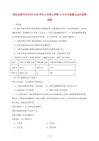 湖北省黄冈市2024~2025学年九年级上学期（10月）月考道德与法治试卷~含答案