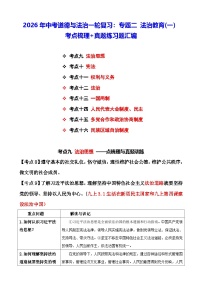 2026年中考道德与法治一轮复习：专题二 法治教育(一） 考点梳理+真题练习题汇编（含答案）