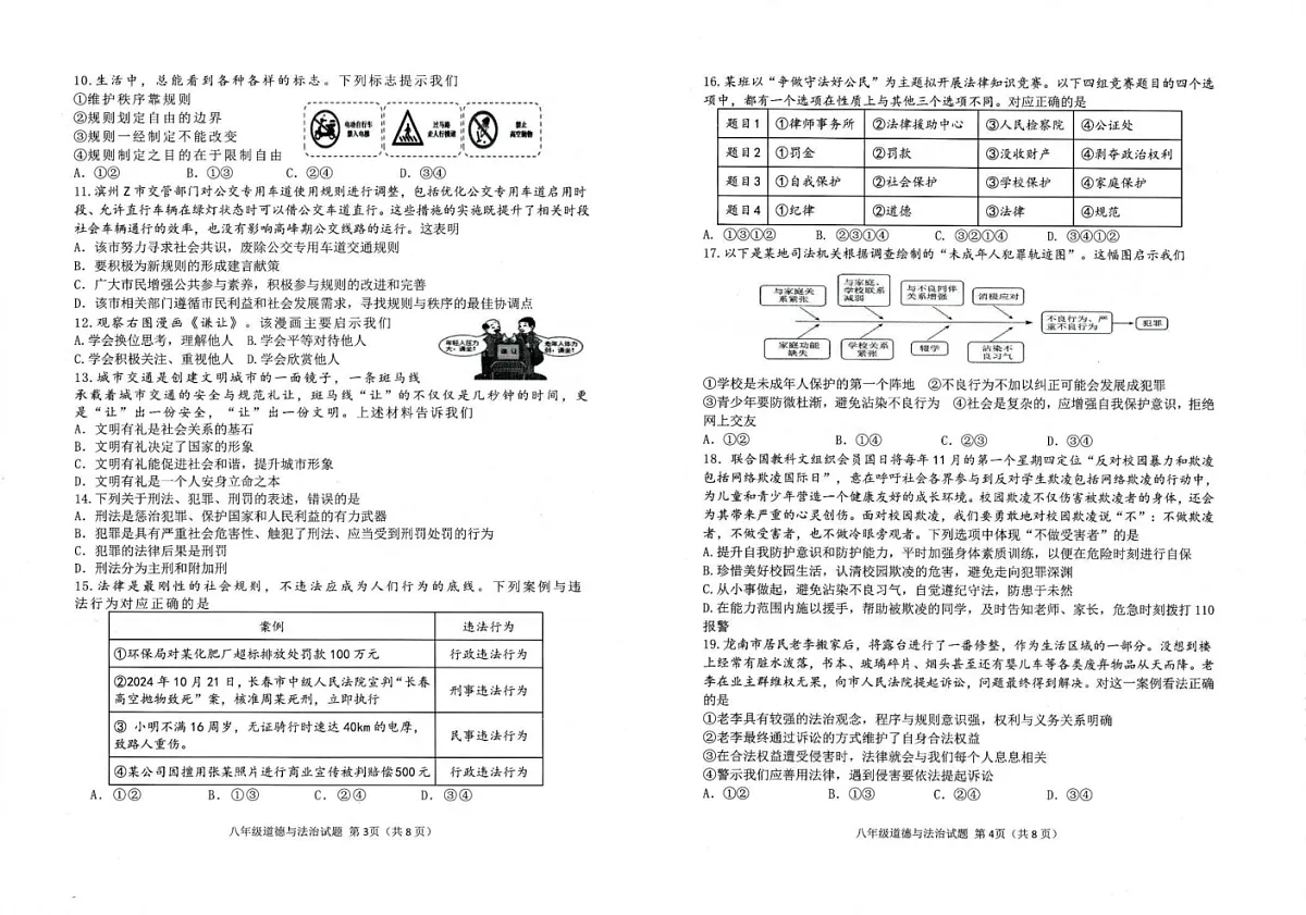 山东省滨州邹平市 2024-2025学年八年级上学期期末考试道德与法治试题第2页