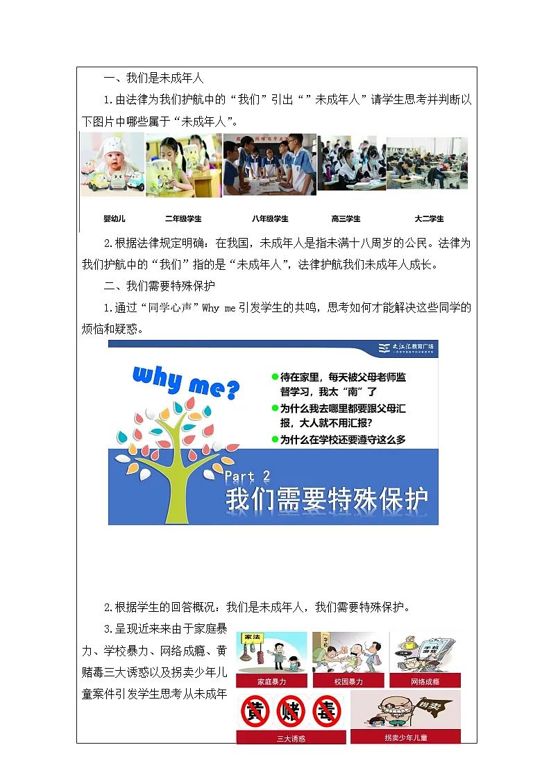 道德与法治统编版七下第四单元第十课《法律伴我们成长 法律为我们护航》表格式教案第2页