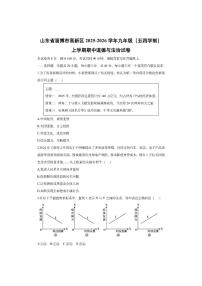 山东省淄博市高新区2025-2026学年九年级（五四学制）上学期期中道德与法治试卷（学生版）
