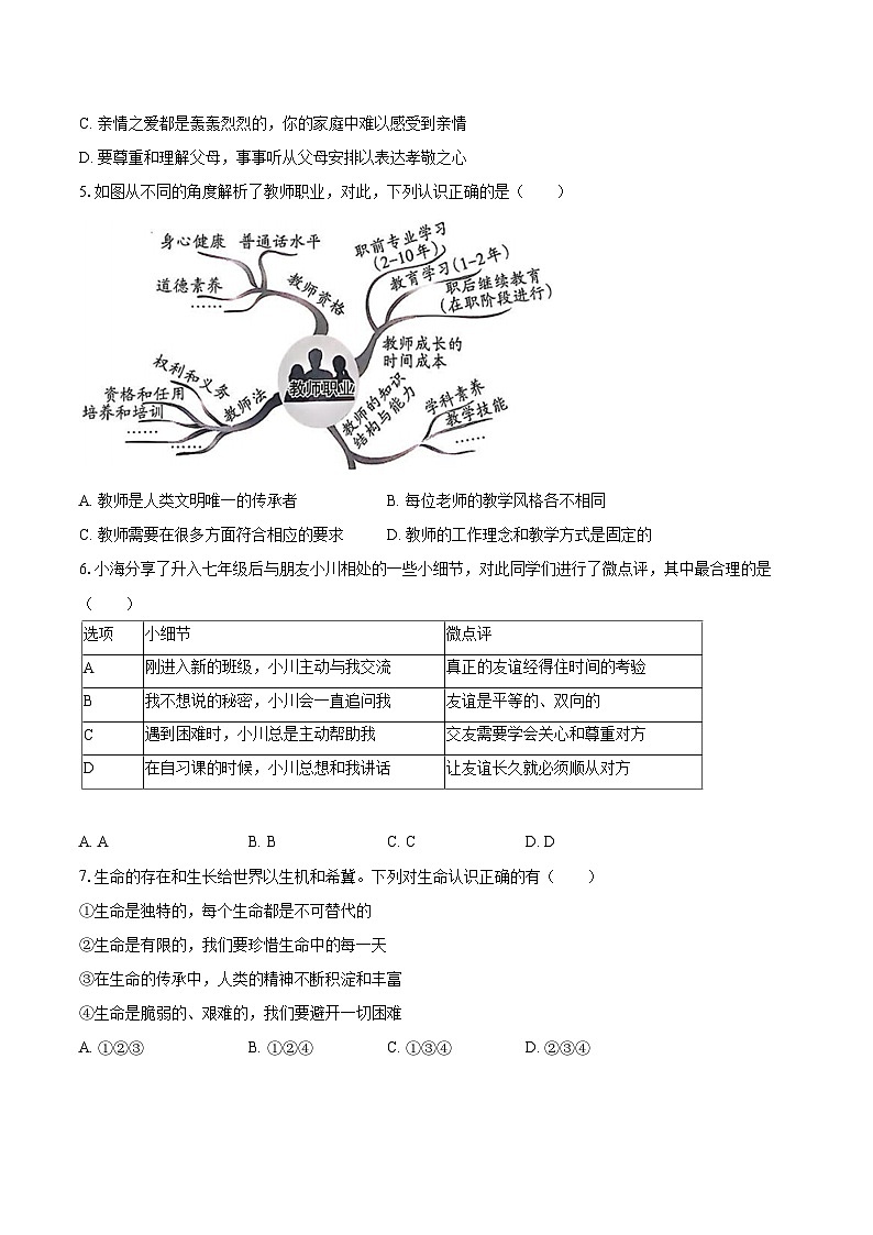 2024-2025学年山西省朔州市怀仁市七年级(上)期末道德与法治试卷-自定义类型第2页
