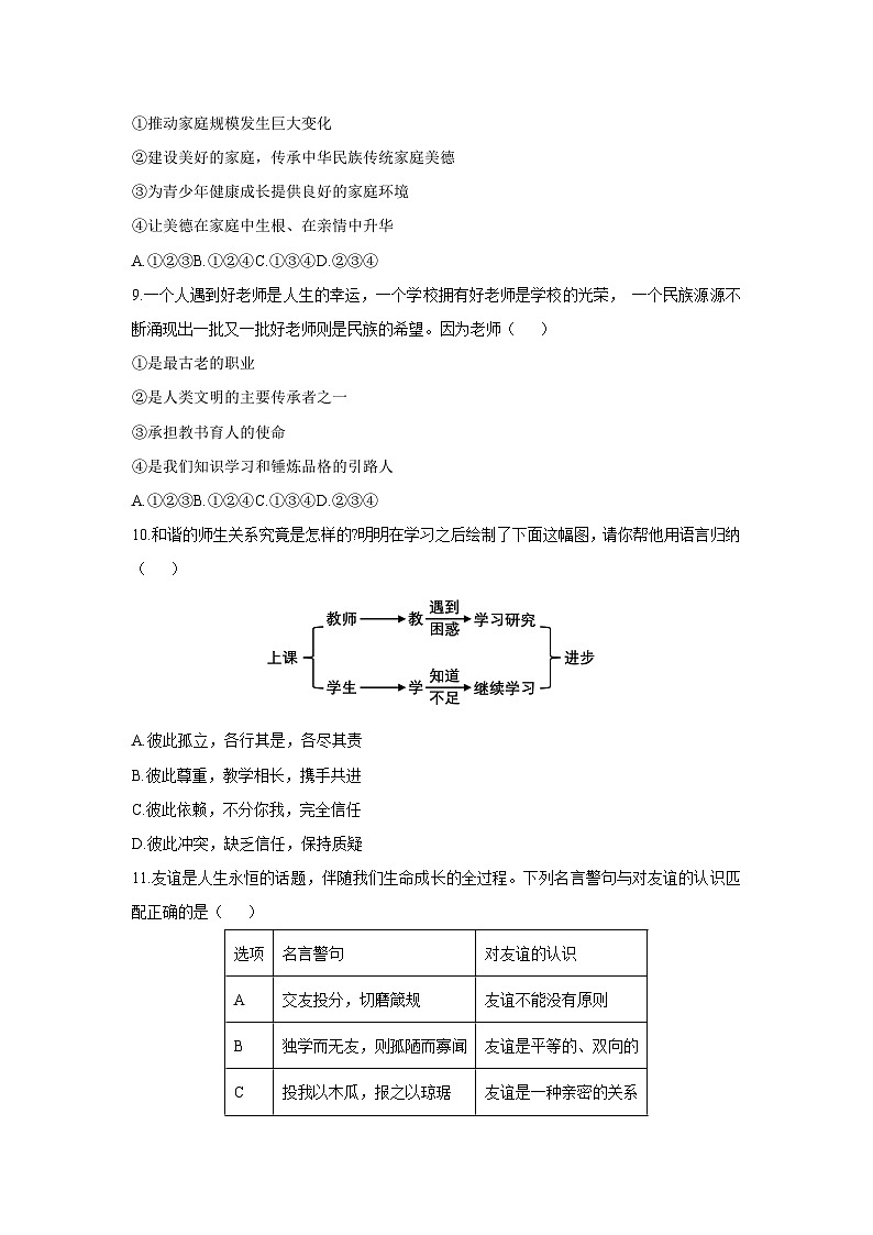 2025-2026学年河南省林州市七年级上学期11月期中(B)道德与法治试卷(学生版)第3页