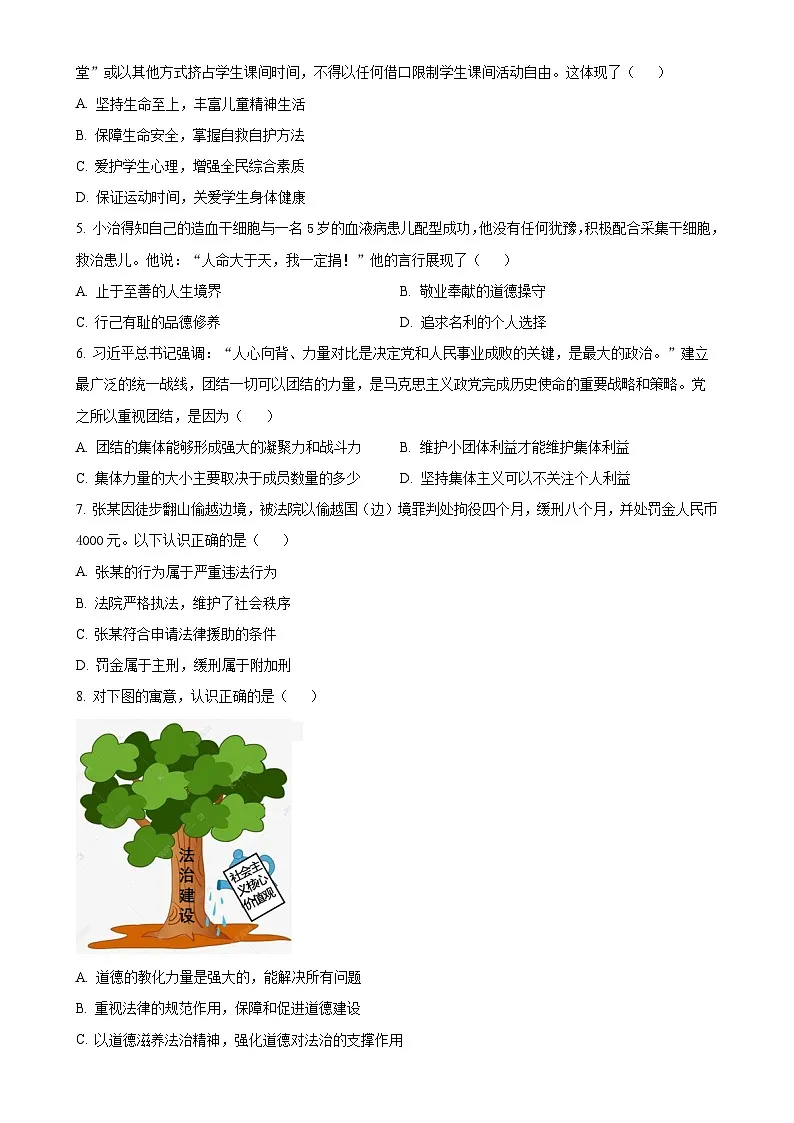 2025年广东省阳江市阳西县中考二模道德与法治试卷(原卷版)-A4第2页