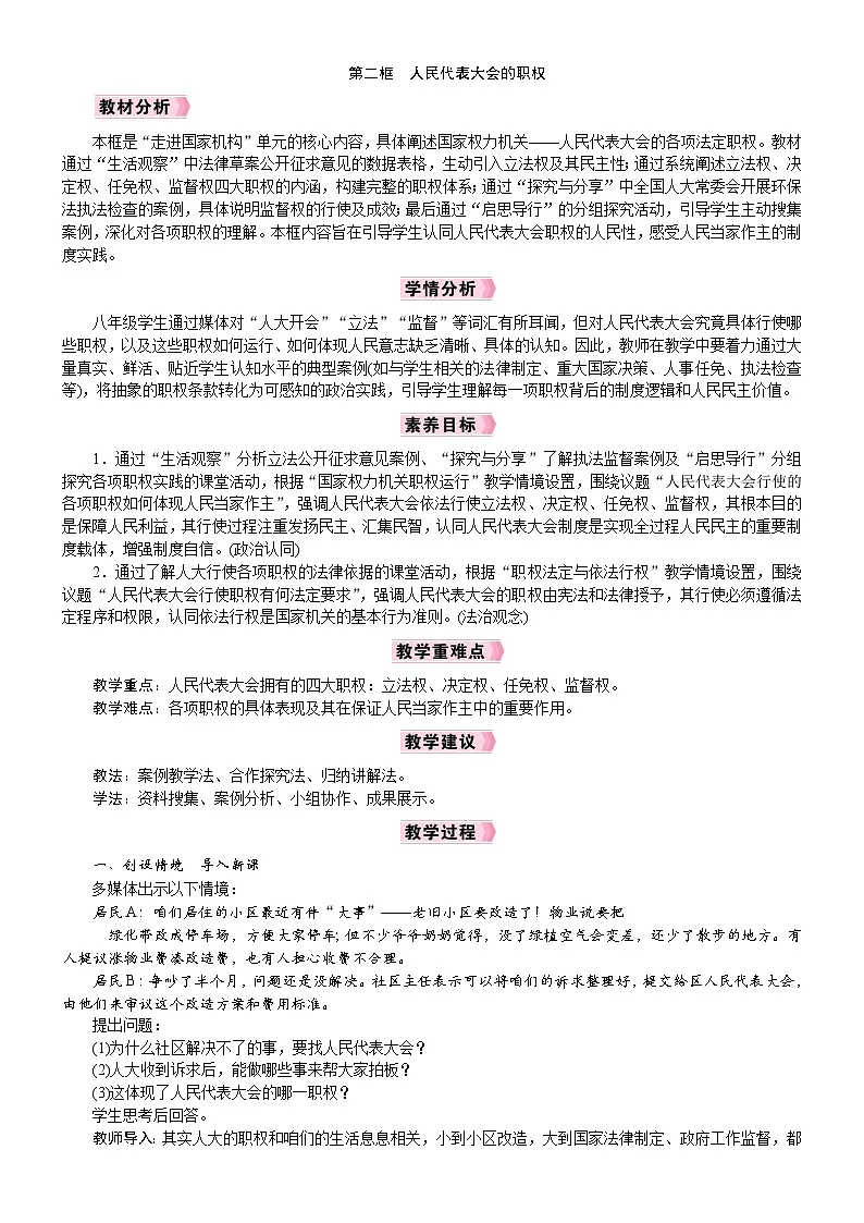 第2框 人民代表大会的职权第1页