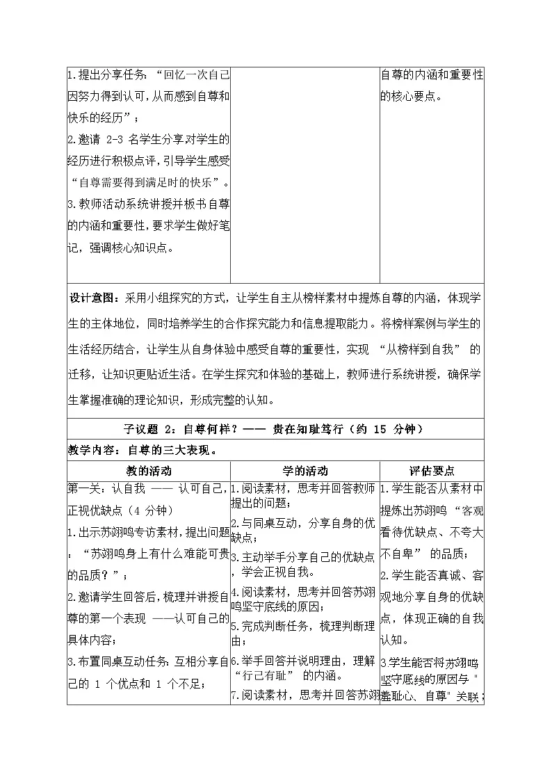 3.1人须有自尊 教学设计 2025-2026学年统编版道德与法治七年级下册第3页