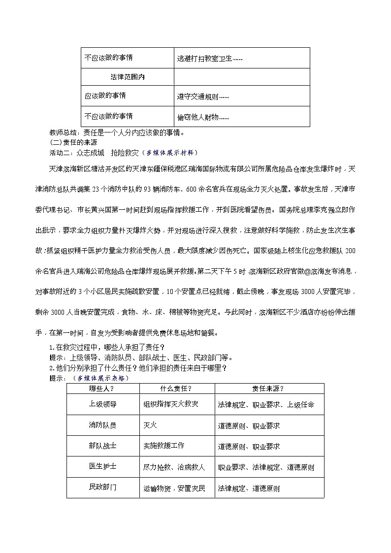 部编版2020年八上《道德与法治》教案(含反思)第3单元第6课 第1课时《我对谁负责 谁对我负责》第2页