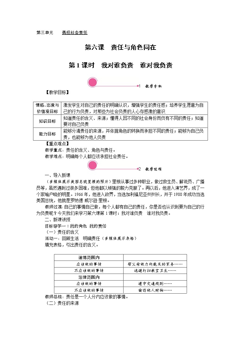 第六课　责任与角色同在第一课时 我对谁负责　谁对我负责精品教案01