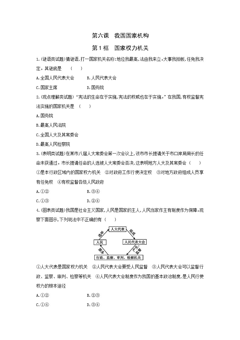 6.1 国家权力机关一课一练(含答案)人教版八年级下册道德与法治01