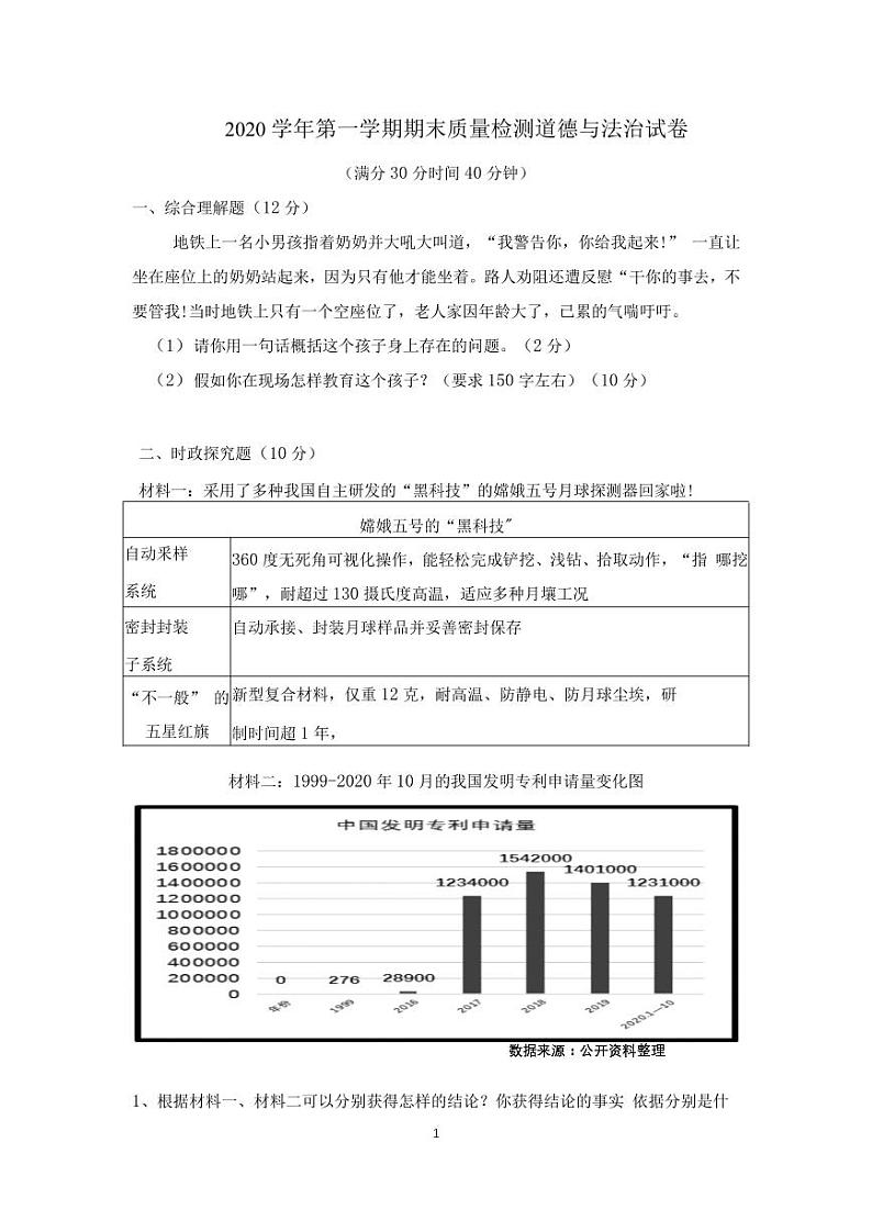 2021年金山区九年级道德与法治一模卷(含答案)01