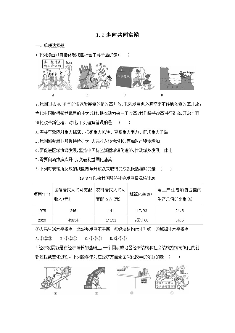 2020-2021学年人教版道德与法治九年级上册1.2 走向共同富裕 同步练习(含答案)01