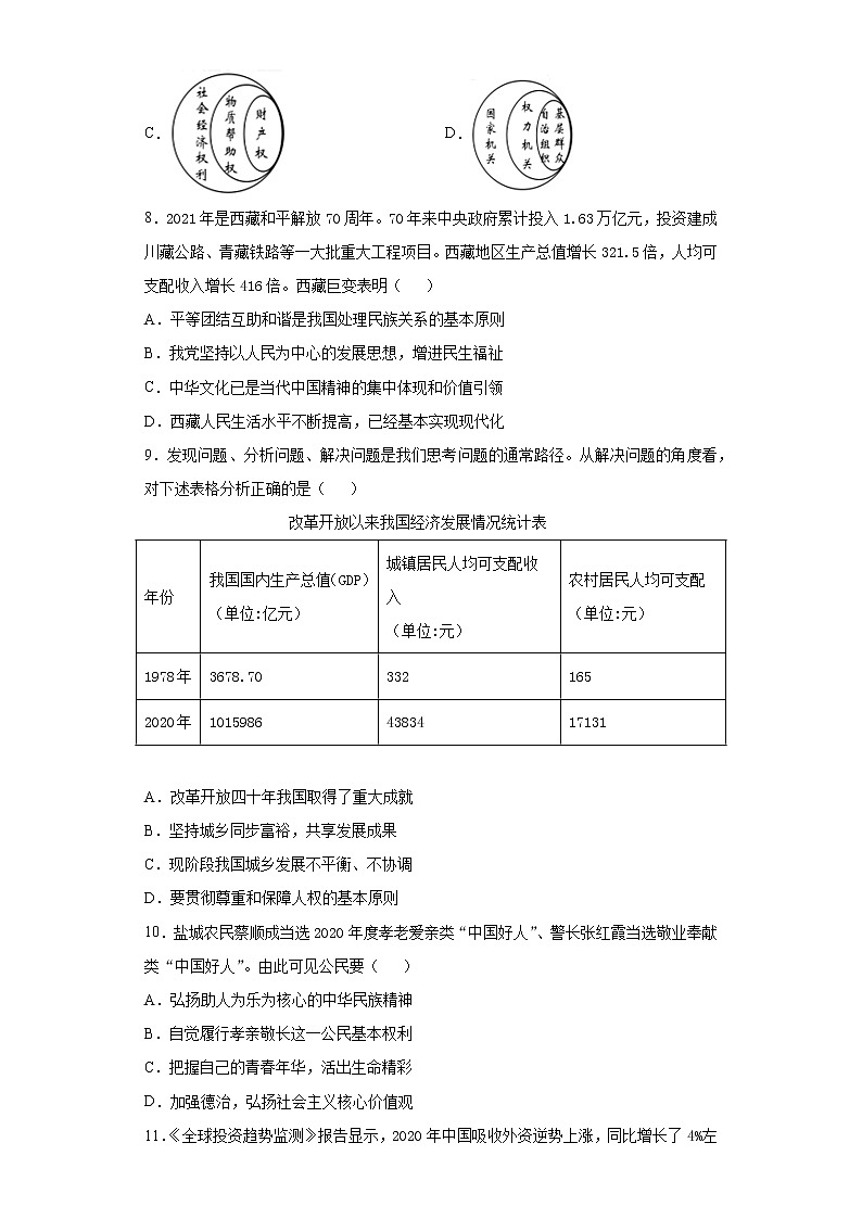 2021年江苏省盐都区中考三模道德与法治试题(word版 含答案)第3页