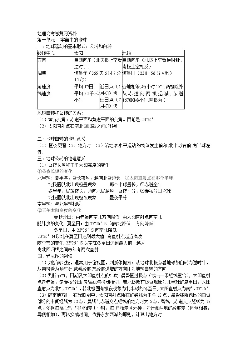 人教版高中地理会考总复习资料 学案01