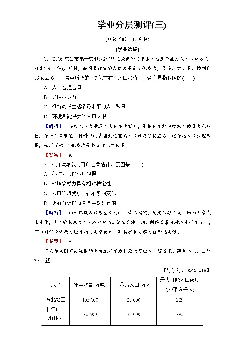 2016-2017学年高中地理人教版必修二学业分层测评:学业分层测评3 Word版含解析第1页