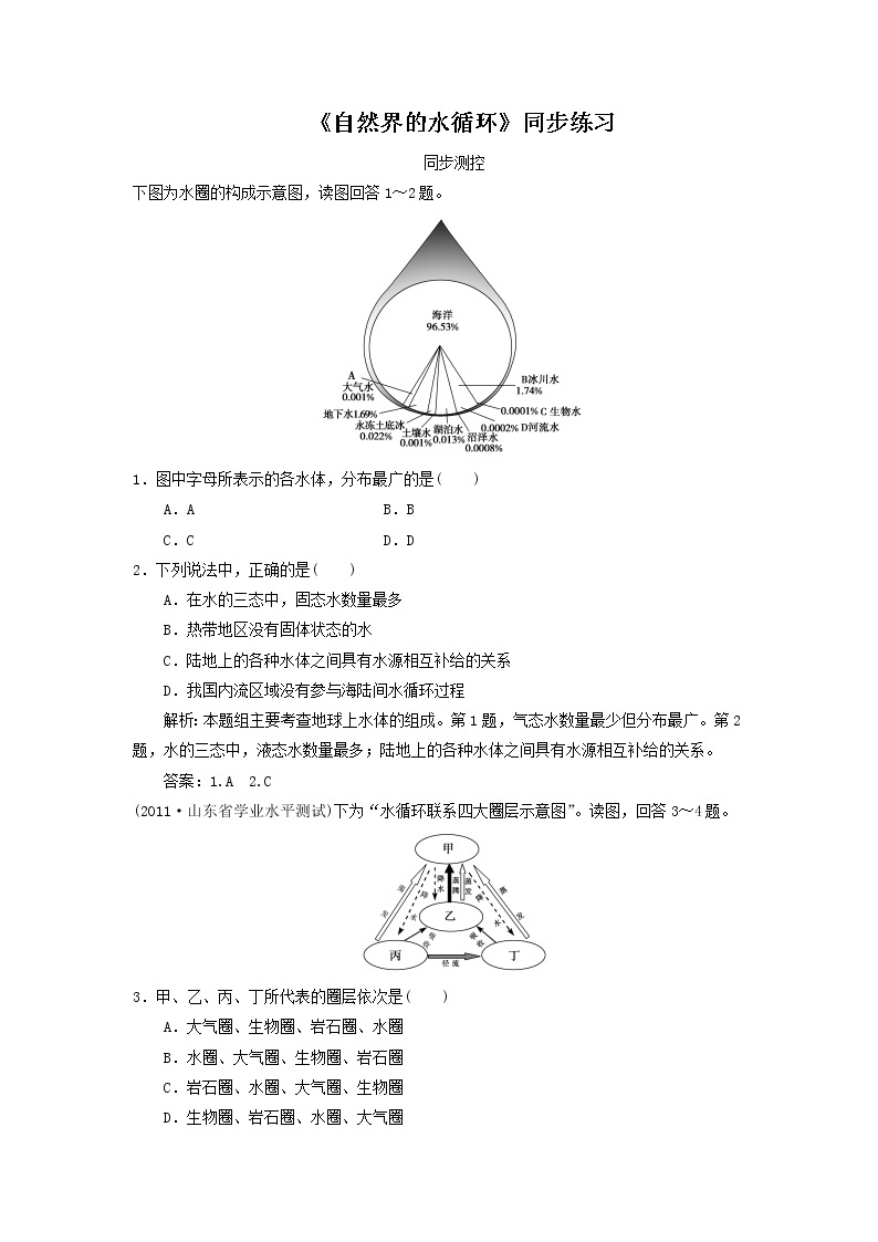 高中地理必修一同步练习：3.1《自然界的水循环》2 Word版含答案01