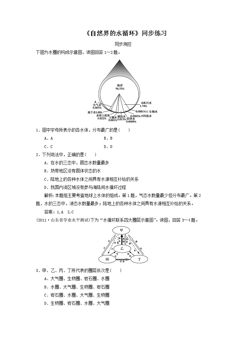 高中地理必修一同步练习:3.1《自然界的水循环》2 Word版含答案第1页