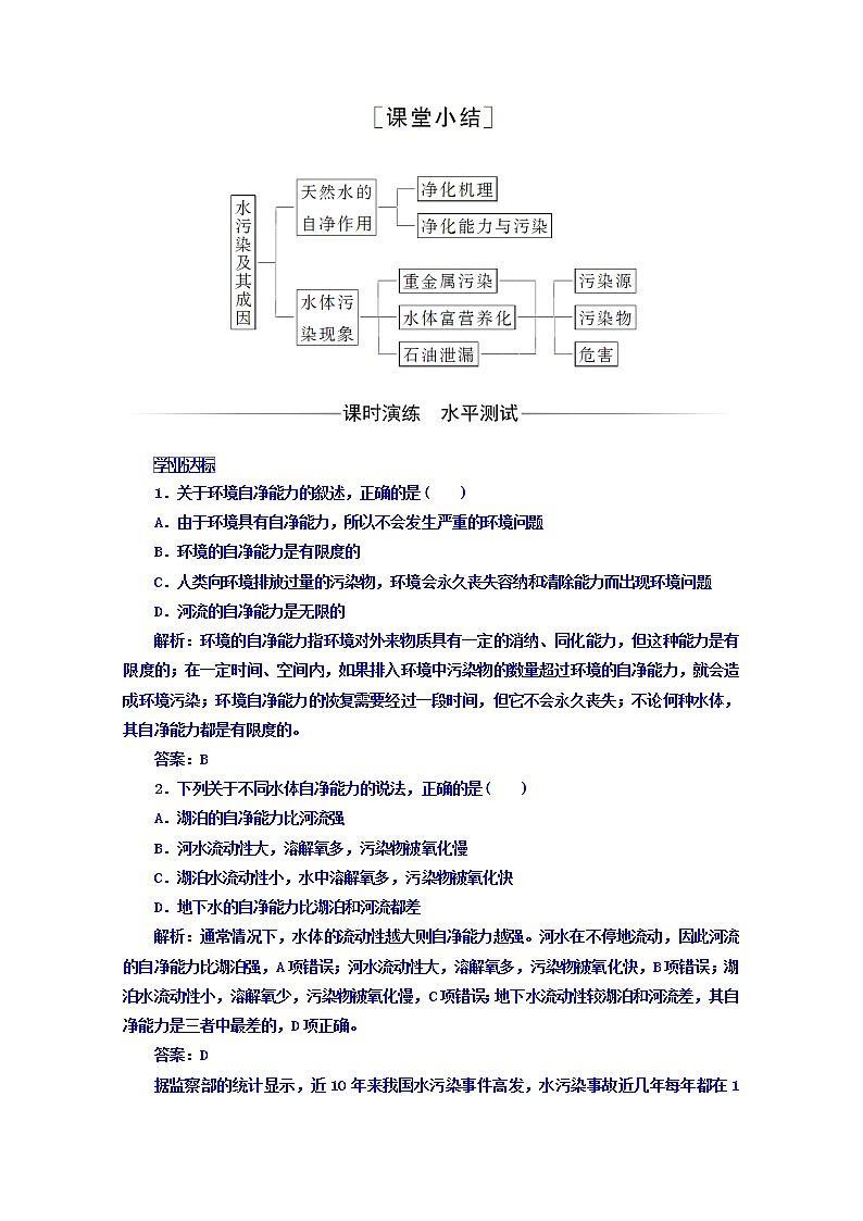 2016-2017学年人教版地理选修6习题 第二章 环境污染与防治 第一节 水污染及其成因 Word版含答案03