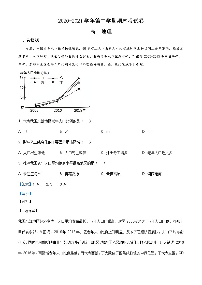 精品解析:安徽名校联盟2020-2021学年高二下学期期末联考地理试题(解析版)第1页