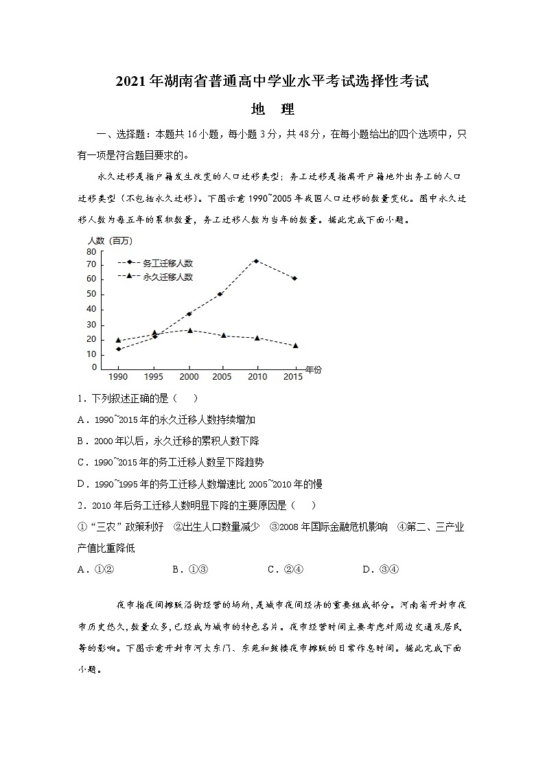 2021年新高考湖南地理高考真题及答案01