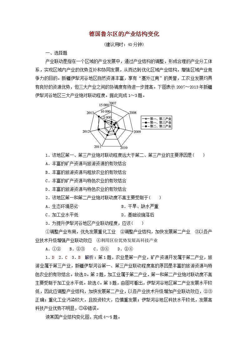 高考地理一轮复习课时质量评价36德国鲁尔区的产业结构变化含解析中图版第1页