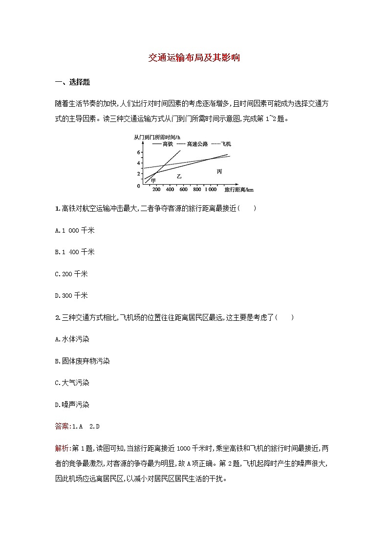 高考地理一轮复习考点规范练24交通运输布局及其影响含解析新人教版第1页