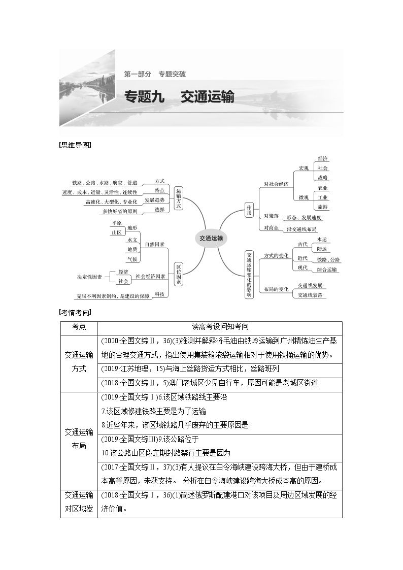 2022届高中地理二轮专题复习高考必练必备 专题九 考点1 交通运输方式学案01