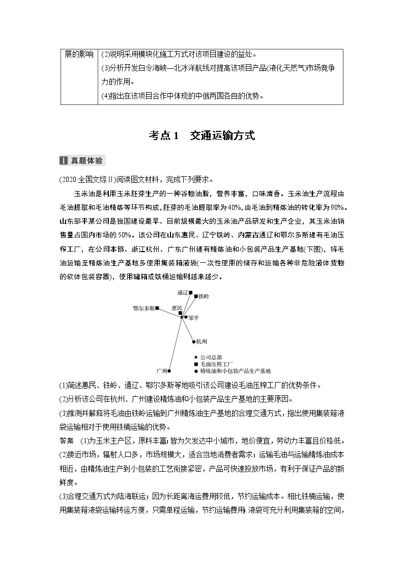 2022届高中地理二轮专题复习高考必练必备 专题九 考点1 交通运输方式学案02