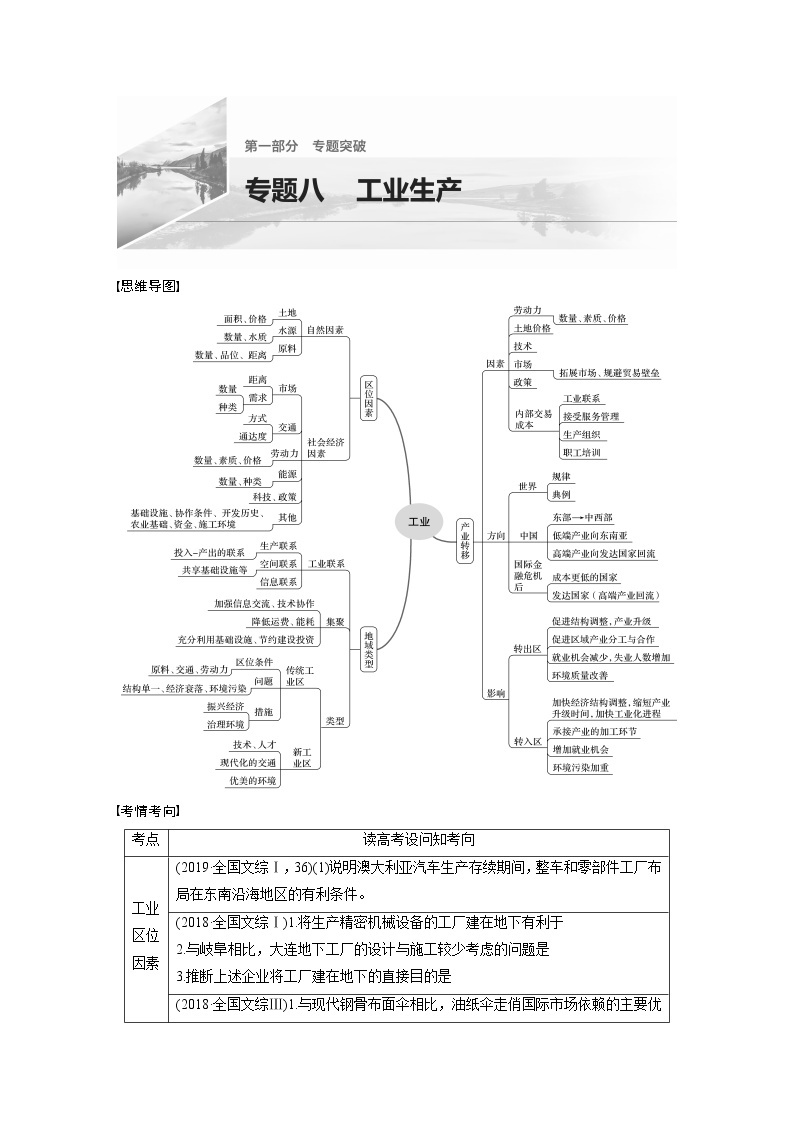 2022届高中地理二轮专题复习高考必练必备 专题八 考点1 工业区位因素学案01