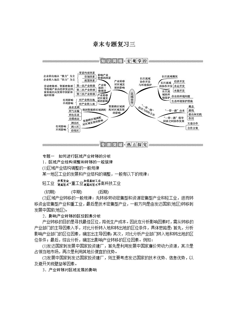 2021-2022学年新教材湘教版地理选择性必修二学案:第三章 区域合作+章末专题复习+Word版含答案01