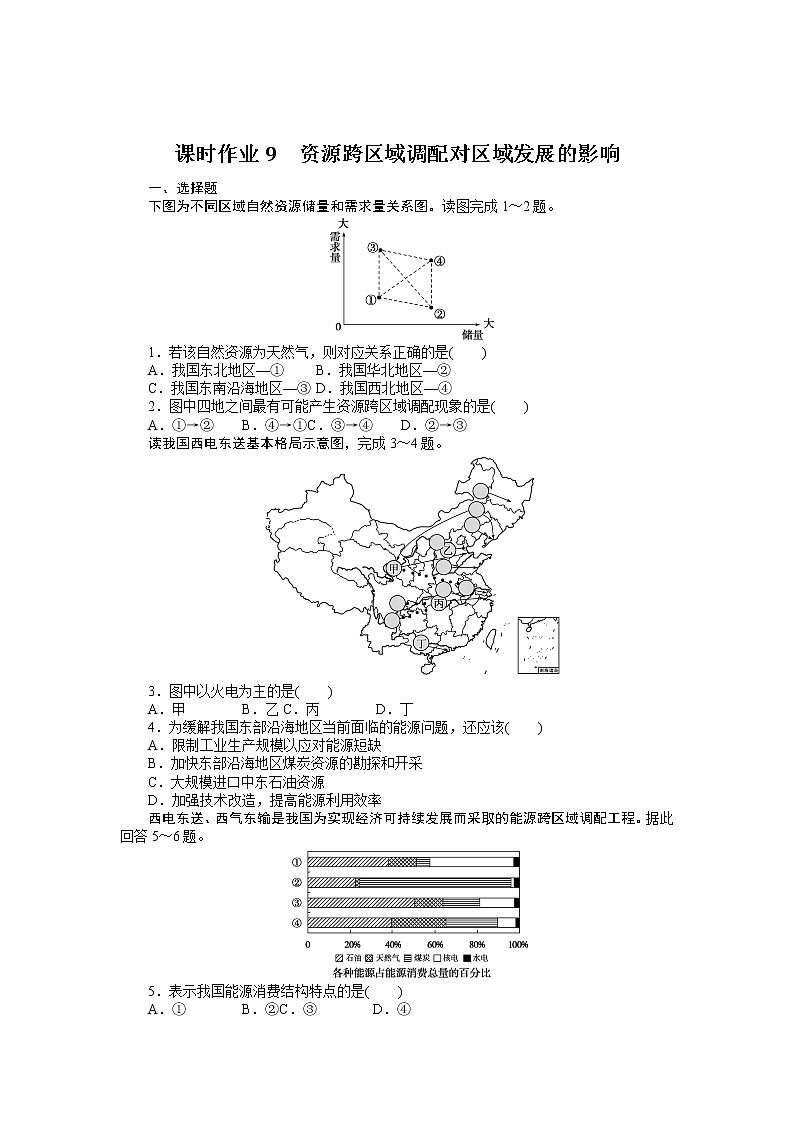2021-2022学年新教材湘教版地理选择性必修二课时作业3.2 资源跨区域调配对区域发展的影响+Word版含答案 练习01