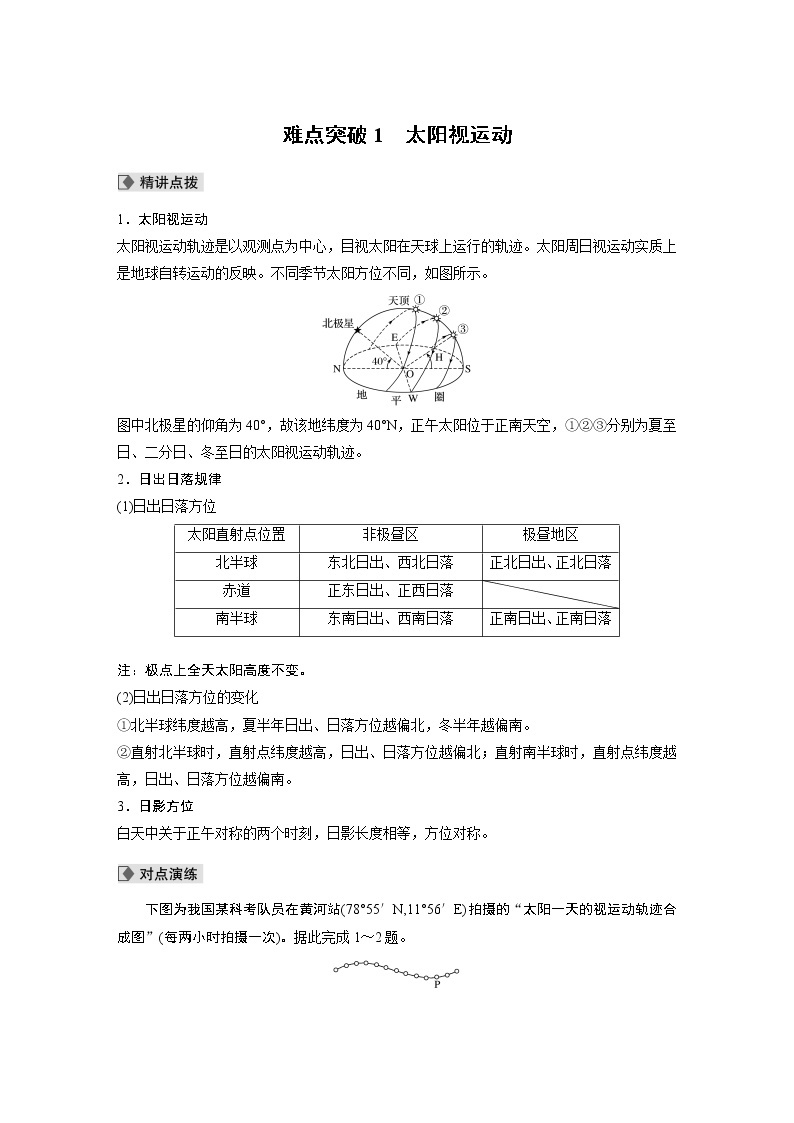 2022届高中地理二轮专题复习高考必练必备 专题一 难点突破1 太阳视运动学案01