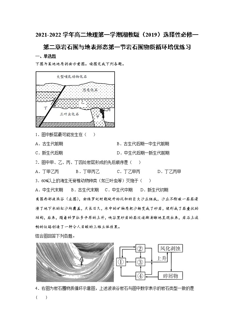2021-2022学年高二地理第一学期湘教版(2019)选择性必修一第二章岩石圈与地表形态第一节岩石圈物质循环培优练习01
