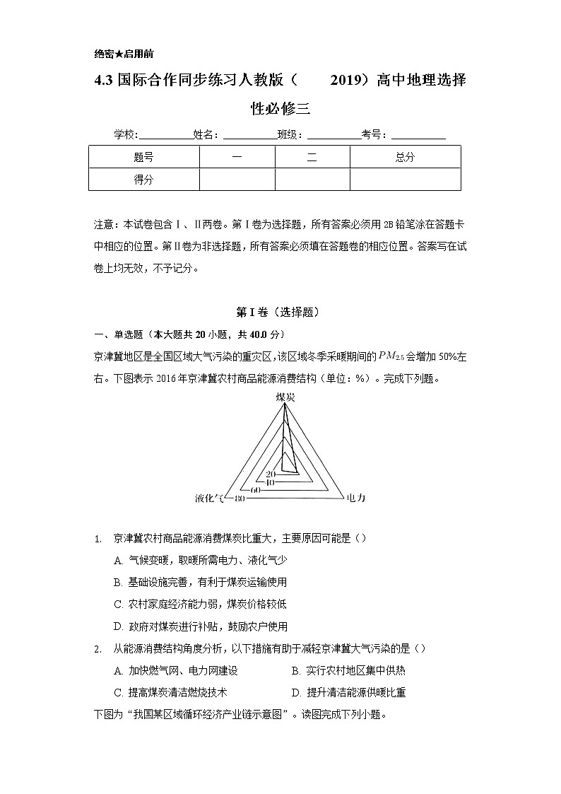 4.3国际合作 同步练习 人教版(2019)高中地理选择性必修三01