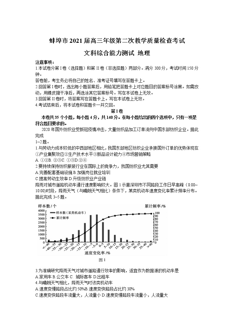 2021年安徽省蚌埠高三二模地理试卷及答案01