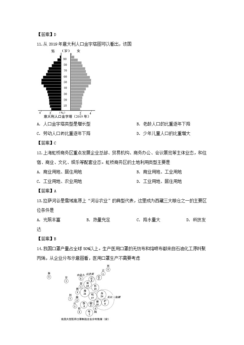 2020年上海市闵行区高三二模地理试卷及答案03