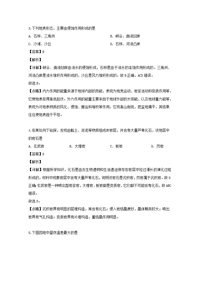 上海市奉贤区2019届高三一模考试地理试题+Word版含解析02