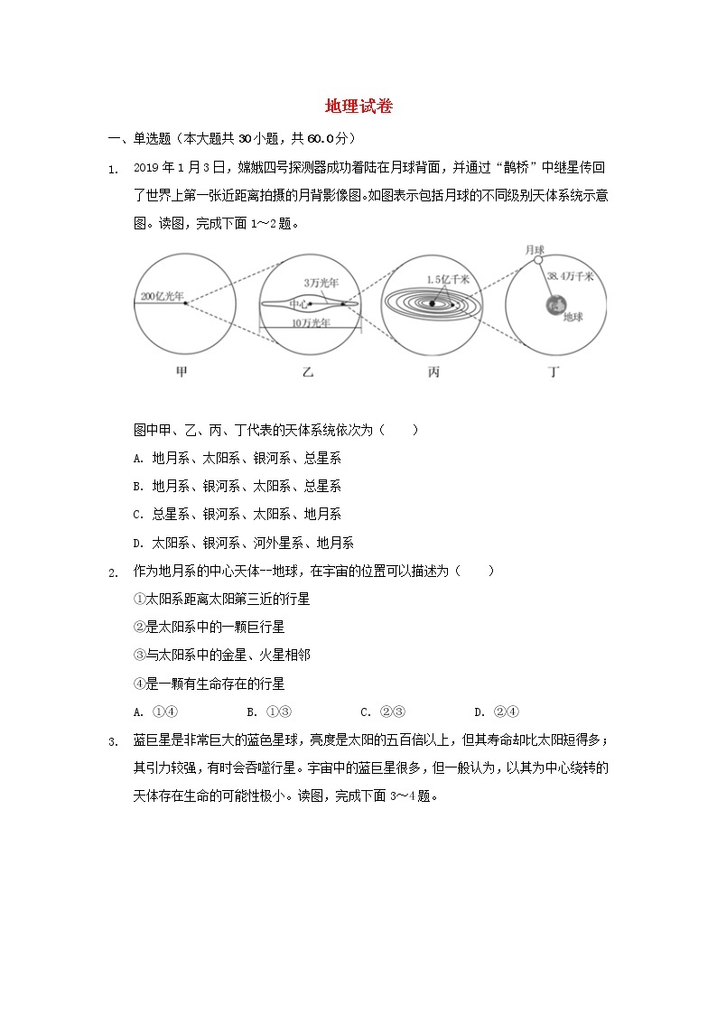 安徽省桐城市重点中学2021_2022学年高一地理上学期开学教学质量检测试题含解析01