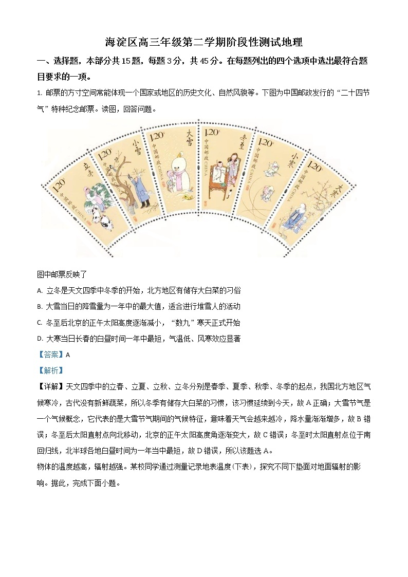 2020年北京市海淀区高考一模地理试题（含答案）01