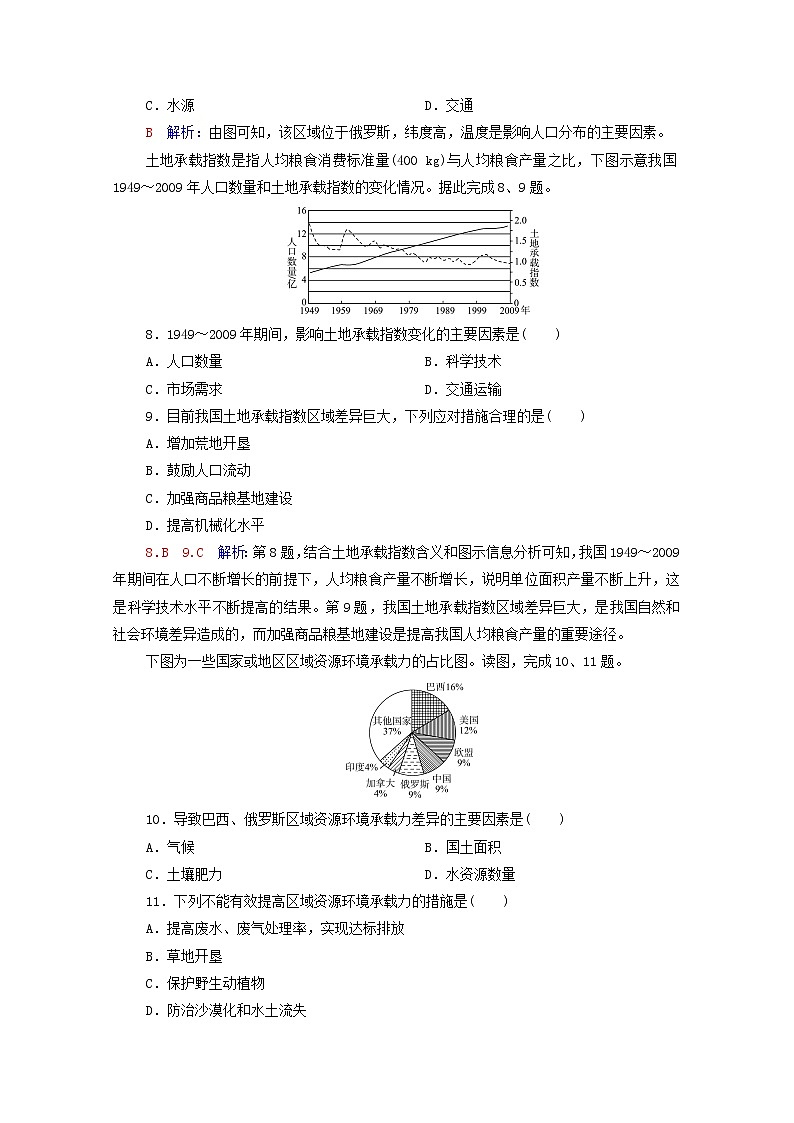 高考地理一轮复习课时练习26人口分布人口容量含解析新人教版03