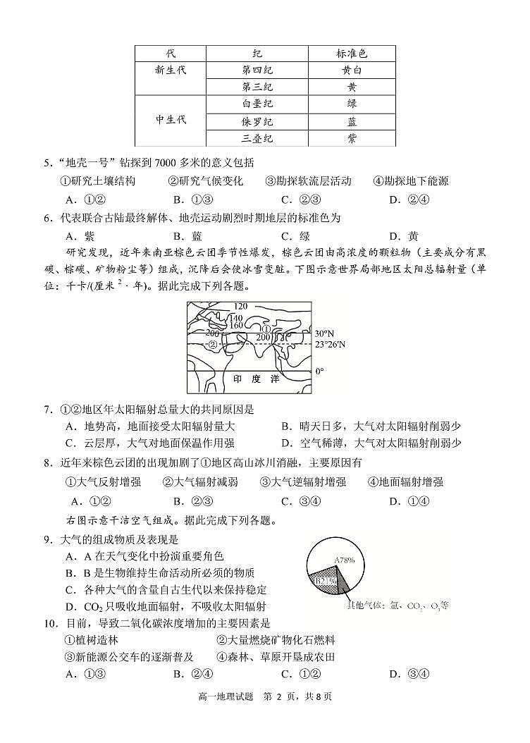 山东省日照市五莲县2021-2022学年高一上学期期中考试地理试题PDF版含答案02
