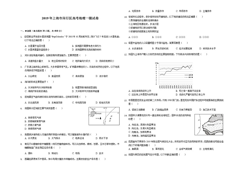 2019年上海市闵行区高考地理一模试卷-解析版01