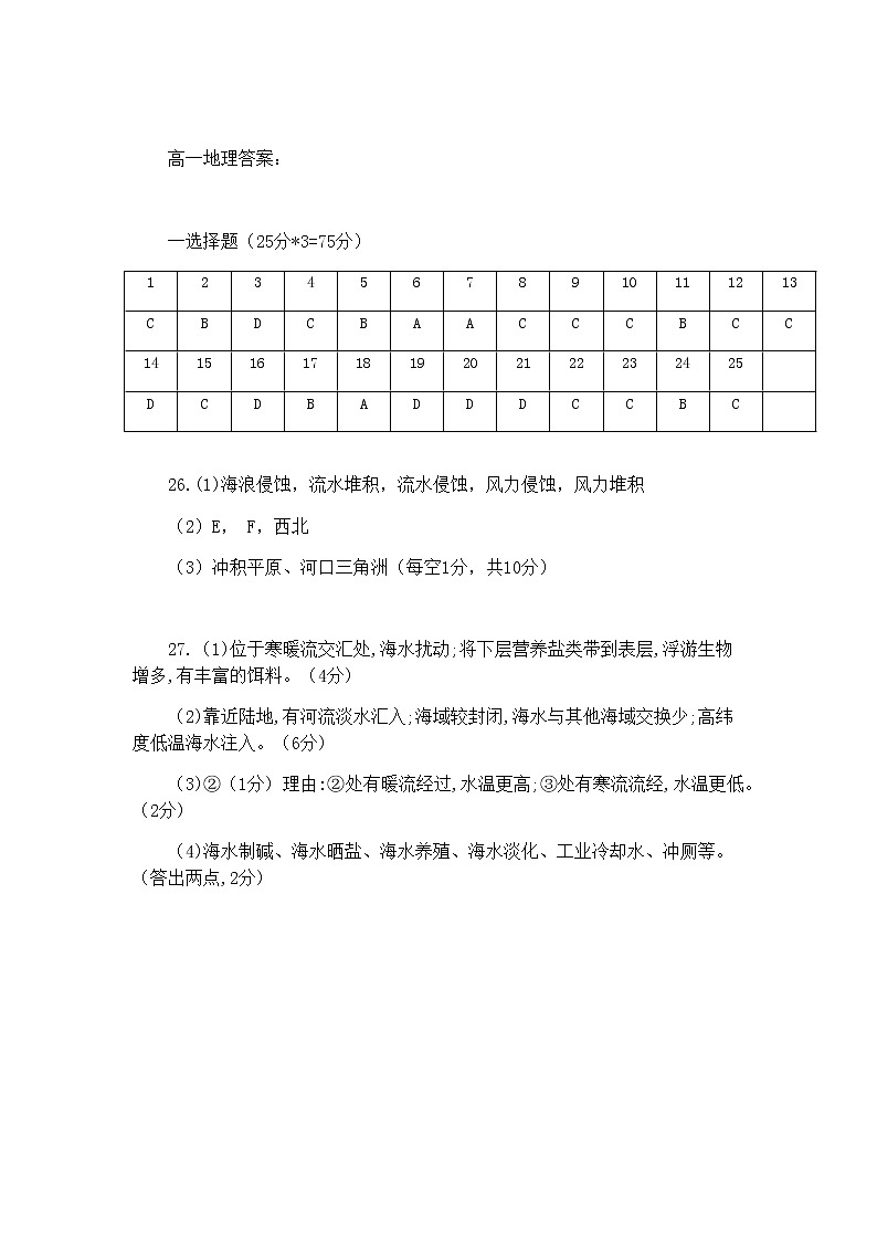 高一地理期中答案202111第1页