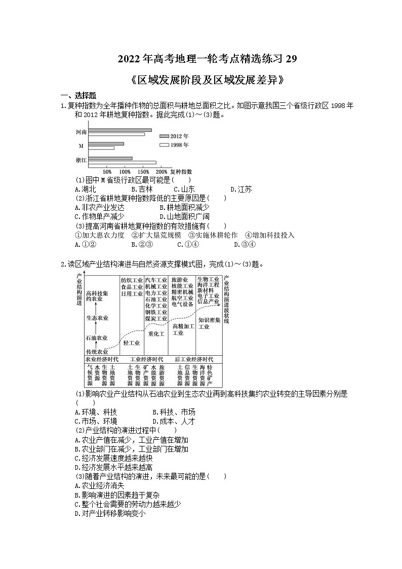 2022年高考地理一轮考点精选练习29《区域发展阶段及区域发展差异》(含详解)第1页