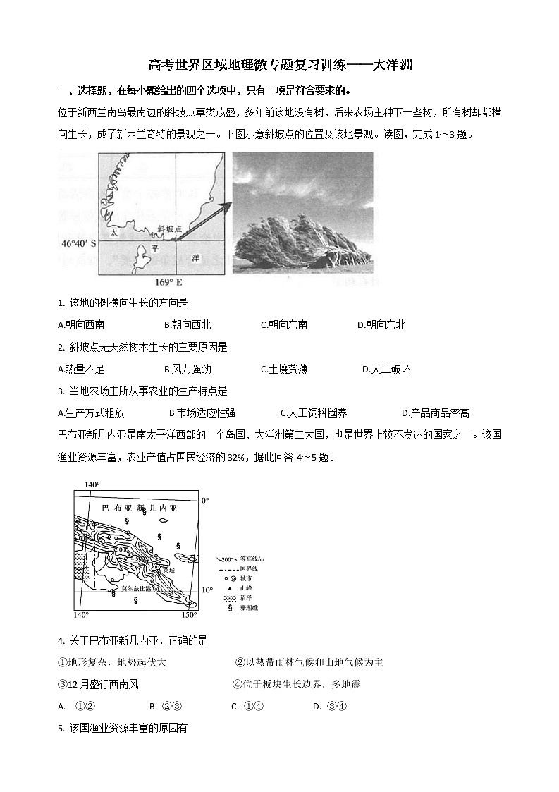 2022年高考世界区域地理微专题复习训练——大洋洲第1页