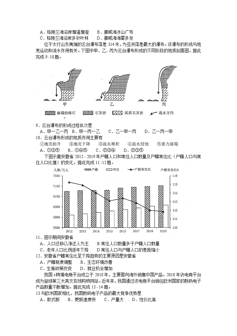 安徽省合肥市2021届高三第一次教学质量检测地理试题 Word版含答案03