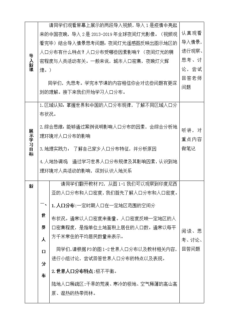 1.1 人口分布 教学设计(新湘教版必修第二册)第2页